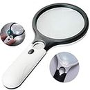 ZIZLY 3 LED Light 3X & 45x Handheld Magnifier, Reading Magnifying Glass Lens Jewelry Loupe, Book and Newspaper Reading, Insect and Hobby Observation, Classroom Science Magnifier Glass with Light
