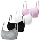 Young Girls Bras Cotton Teenage Underwear Removable Chest Pad Sports Training Bra Crop Tops for 7-12 Years Girls- 4 Pieces/4 Set