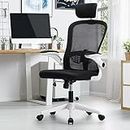 Oikiture Mesh Office Chair Home Ergonomic Office Chair with Headrest and Armrest, Computer Desk Racing Gaming Chair for Home White and Black