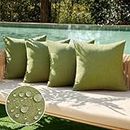 MIULEE Pack of 4 Decorative Outdoor Throw Pillow Covers Linen Waterproof Pillow Covers Farmhouse Cushion Cases for Patio Garden Tent Balcony Couch Sofa18x18 inch Green