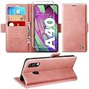 Mobile Phone Case for Samsung Galaxy A40 Case with Tempered Glass Screen Protector, Stand Function Card Slot Wallet Premium Leather Protective Case A40 Shockproof Flip Case A40 5.9 Inch (Pink)