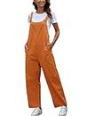 Minetom Femme Salopette Casual Large Ample Harem Sarouel Pantalon Combinaison Jumpsuit Rétro Overalls Rompers Playsuits avec Poches A Orange 38