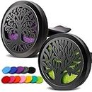 RoyAroma 2PCS Tree of Life Car Diffuser Aromatherapy Essential Oil Black Stainless Steel Locket with Vent Clip 12 Felt Pads