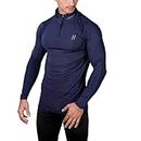 ATICX Men’s Slim Fit Polyester Full Sleeve T Shirt - Compression Tight Top Base Layer with Zip for Gym, Cycling, Running (Sapphire Blue_M)