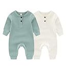 ZAV Solid Unisex Baby Boy Girl Rompers 2 Pack Long Sleeve Jumpsuits Infants Clothes Outfits