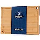 Hiware Extra Large Bamboo Cutting Board for Kitchen, Heavy Duty Wood Cutting Board with Juice Groove, 100% Organic Bamboo, Pre Oiled, 18" x 12"