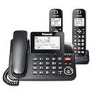Panasonic Corded/Cordless Phone with Advanced Call Block, 2-Way Recording and Digital Answering Machine, 2 Handsets Expandable up to 6 Cordless Handsets - KX-TGF852B (Black)