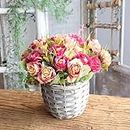 Artificial Flowers in Vase, artificial rose, Fake flowers with vase, Suitable for office, home, bedroom, living room, dining room, Table Decoration artificial flower (Yellow + Pink)