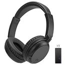 Wireless Headphones for TV Watching, 3 in 1 HiFi Stereo Rechargeable Over Ear Headphones, Wireless Headset with FM Radio for PC TV Phone MP4, Suitable for Seniors Hard of Hearing (Black)