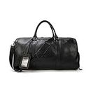 Large Leather Duffle Bag-Gym Sports/Shoulder Handmade Leather Weekender Travel Bags (Color : Black) (Black)