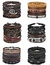 PATISORNA 30PCS Braided Leather Bracelets for Men Women Wrap Wood Beads Bracelet Woven Ethnic Tribal Rope Wristbands Bracelets Set Adjustable