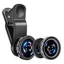 Mobile Phone Camera Lens Kit With Fish Eye Lens +Macro Lens + Wide Angle Lens Compatible With iPhone,Samsung,Huawei,iPad,Sony,HTC,LG,etc (Black)