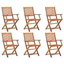 vidaXL Folding Garden Chairs-Ample Six Piece Set, Solid Eucalyptus Wood, Weather-Resistant Natural Brown Seating for Patio, Terrace, Outdoor Use