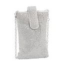 Mini Evening Handbags Cell Phone Purse, Women Clutch Purses Metal Mesh Crossbody Bag Crystal Diamante Pouch Bag For Weekend, Wedding, Evening Party Silver