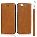 for iPhone 6 Plus Case,iPhone 6s Plus Case (5.5"),Cavor Folio Flip Leather Wallet Phone Case Stand Card Holder Magnetic Closure Clear TPU Bumper Slim Thin Cover Case with Wristlet Strap- Brown
