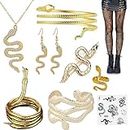 XHBTS - Juego de 10 pulseras de serpiente, aretes, anillo, clip para el pelo y medias de red de serpiente, calcomanías de tatuaje, pulsera de serpiente flexible, gargantilla de serpiente, collar de