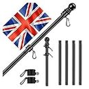 Flag Pole for Garden,1.8M/6 FT Stainless Steel Flag Poles for Outside House,5 Sections Flag Pole Kit 360° Tangle Free For Outdoor Garden Roof Walls Yard Black(Without Flag And Bracket)