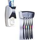 OFKP® Wall Mount Automatic Dust-Proof Toothpaste Dispenser Toothpaste Squeezer Kit Family Toothbrush Holder Stand Set (Black)