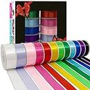 12 Colours of Satin Ribbon for Crafting - 25mm X 23 Meters Per Roll - Ribbons for Gift Wrapping, Ribbons for Sewing, Cake Ribbon, Wide/Thick Ribbon, Florist Ribbon, Silk Ribbon, Hair Ribbon