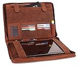 Leather Document Holder for Men File Folder Folio Organizer for Certificates and Zipper Portfolio for Office Ids, Business Cards, Letter Pads (Large, Brown)