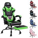 ALFORDSON Gaming Chair with Massage and 150° Recline, Height Adjustable Racing Chair with Footrest, Ergonomic Executive Office Chair PU Leather with SGS Listed Gas-Lift, 180kg Capacity (Vogler Green)
