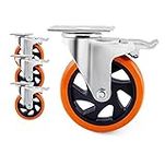 BRUSH HOUSE Carbon Steel Swivel Heavy Duty Caster Wheel Of 4 Pieces Of 4" Inch Universally Compatible Trolley Wheel with Powerful Bearing Strong Weight Handling Capacity, 4Pc - Orange Color