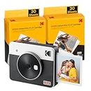 KODAK Mini Shot 3 Retro 4PASS 2-in-1 Fotocamera Istantanea & Stampante Fotografica (7,6x7,6cm) + Pacchetto con 68 Fogli, Bianco
