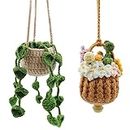 AIFUDA - 2 Piezas Potted Plantas Crochet Espejo del coche Accesorios para colgar, Colgante de coche tejido a mano para mujer