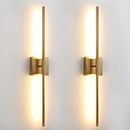 Wall Sconces Set of Two Modern Wall Light Fixtures Brushed Brass Gold Wall Lamp 3000K 12W Linear Rod Sconces Wall Lighting Indoor Sconces Wall Decor Set of 2 for Bathroom Living Room