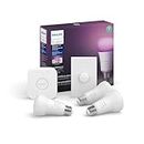 Philips Hue White & Colour Ambiance 9.5W Equivalent 60W A19 E26 LED Smart Bulb, Starter Kit, Colour Changing, Bluetooth & Zigbee Compatible, Voice Activated with Alexa, 3-Set & Smart Button