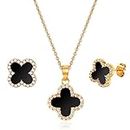 18k Gold-Plated Clover Jewelry Sets, 2Pcs Titanium Steel Necklace Earrings Crystal Pendants for Women Cute Simple Fashion Jewelry Women Valentines Day Gifts