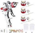 HVLP Gravity Feed Air Spray Gun Kit with 3 Nozzle Sizes 1.4/1.7/2mm Tip 600cc Cup, Precision Control and Dripless Painting, Suitable for Primer Topcoat Automative Detailing. + Extra Free Cup