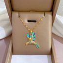 Women's Fashion Jewelry Gold Cubic Zircon Blue Hummingbird Pendant Necklace 449