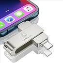 Flash Drive for iPhone 128GB,LANSLSY iPhone USB Flash Drive USB 3.0 Memory Stick,3 in 1 iPhone Memory Stick for iPhone/iPad/Android/PC/Mac(Silver)