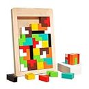 Holz Puzzle,Montessori Spielzeug ab 3-7 Jahre,2 in 1 Holz Tangram Puzzle Set,Puzzle Tetris Spiel Kinder,Holzpuzzle Box Gehirn Spiel Baustein Intelligenz pädagogisches Geschenk für Kleinkinder