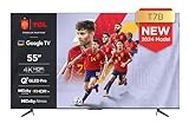 TCL 55T7B Televisor QLED Pro de 55", 4K Ultra HD, HDR Pro, Smart TV Powered by Google TV (Dolby Vision y Atmos, Motion Clarity, Control por Voz Manos Libres, Compatible con Google Assistant)