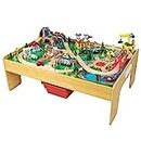 KidKraft Adventure Town Wooden Train Table With Storage Boxes, Train Track Set With Wooden Toy Cars, Crane, Helicopter, Airplane And Accessories Included, Kids' Toys, 18025