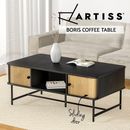 Artiss Coffee Table Storage Drawers Sliding Door Display Shelf Metal Legs Black