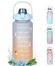 House of Quirk 2 liter 3D Sticker Water Bottle with Straw, Unbreakable Sports Water Bottles with Handle, Leak Proof Drinks Bottle BPA Free for Gym Fitness Outdoor Sports - Blue/Orange, Plastic