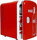 Coca-Cola Classic Red Portable 6 Can Thermoelectric Mini Fridge Cooler/Warmer, 4 L/4.2 Quarts Capacity, 12V DC/110V AC for home, dorm, car, boat, beverages, snacks, skincare, cosmetics, medication
