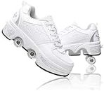 Scarpe con rotelle, pattini a rotelle, skateboard, scarpe per bambini con rotelle, scarpe da pattinaggio, scarpe da ginnastica con ruote per ragazze e donne, bianco, 39 EU