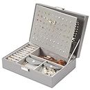 ProCase Jewelry Box Organizer for Women, Upgraded Jewelry Case with 8 Extra Tarnish Free Bags, PU Leather Jewellery Holder Storage Container for Earrings Necklaces Bracelets Rings -Grey