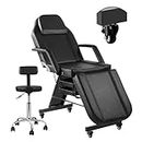 V VDLONSY Facial Chair with Wheel Tattoo Chair for Client Beauty Chair Artist Spa Bed Removable Headrest for Client, Esthetician, Artist, Lash Bed Black