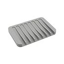 KUFUNG Soap Tray Soap Dish Flexible Silicone Soap Case Holder Soap Saver Sink Tray for Bathroom Shower Waterfall Drainer Kitchen Counter Top Keep Soap Dry and Easy to Clean (Gray, Square)