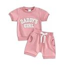 Carolilly 2Pcs Baby Girl Spring Summer Outfits Clothing Sets Daddy's Girl Fuzzy Letter Embroidery Short Sleeve Tops+ Shorts Set Toddler Clothes Sets (Pink, 2-3 Years)