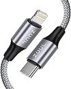 ZOUL 20W Type C to Lightning MFI Certified PD/Fast Charging Nylon Braided Cable for iPhone 14, 13, 12, 11, X, XR, XS, XS Max, 8, iPad Air/Pro/Mini (2M, Grey)