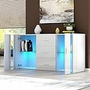 Panana Sideboard Modern Living Room Cupboard Unit Cabinet Furniture 2 Doors 3 Drawers LxDxH 135x32x70cm (White)