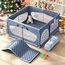 LABIGO Baby Playpen with Mat, 50" x 50" Safety Playpen for Babies and Toddlers, Easy Assembly Large Baby Play Pen, Portable Indoor & Outdoor Play Pen with Soft Breathable Mesh (with mat)