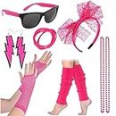 KAYEF disfraz 80 niña, 7 Pieza 80's Costume Costume Accessories, Headband Earrings Necklace Mesh Gloves Leg Warmers Suitable for 80's Theme Party Carnival
