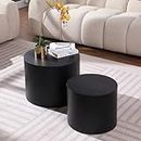 kevinplus Black Coffee Table Small Nesting Side Table End Table Set of 2 for Living Room, Modern Round Circle Bed Side Table for Bedroom Office (Black - Round)